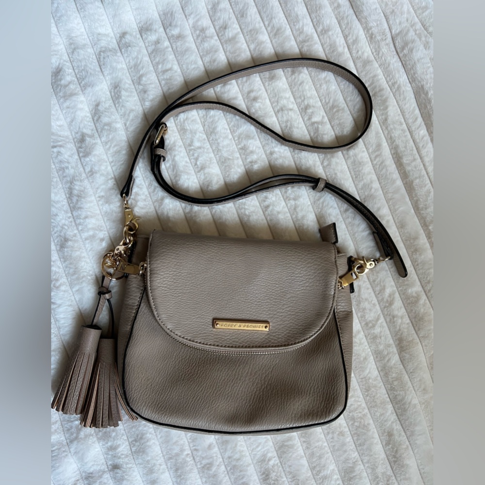 Poppy & Peonies Taupe Crossbody Bag with Tassel